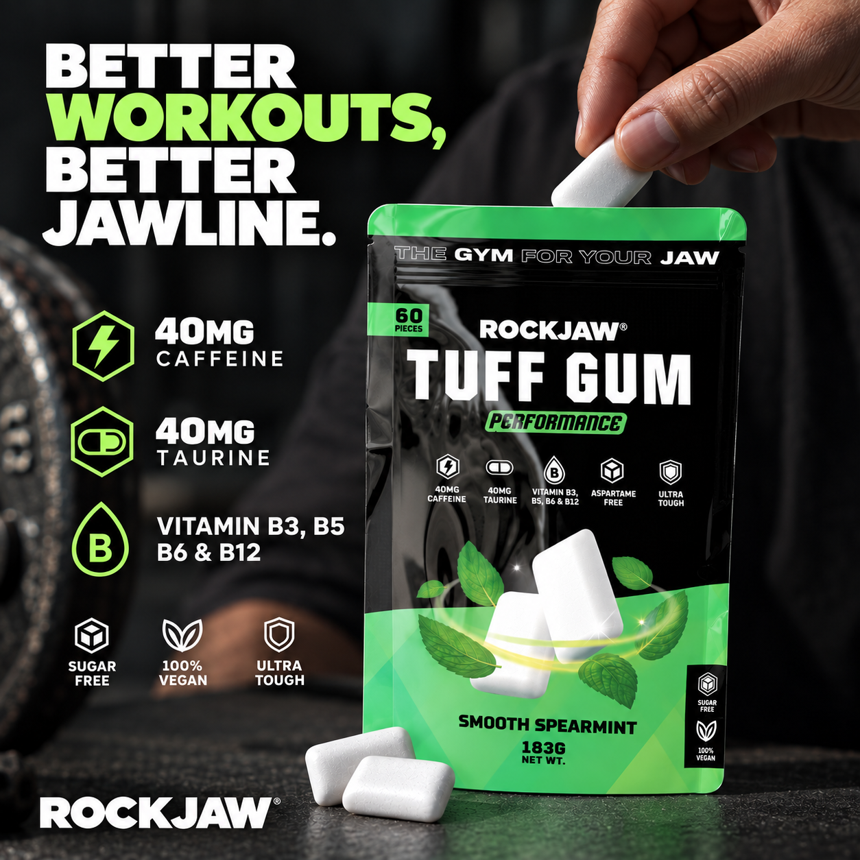 Tuff Gum Performance | Hard Jawline Gum with 40mg Caffeine & 40mg Taurine