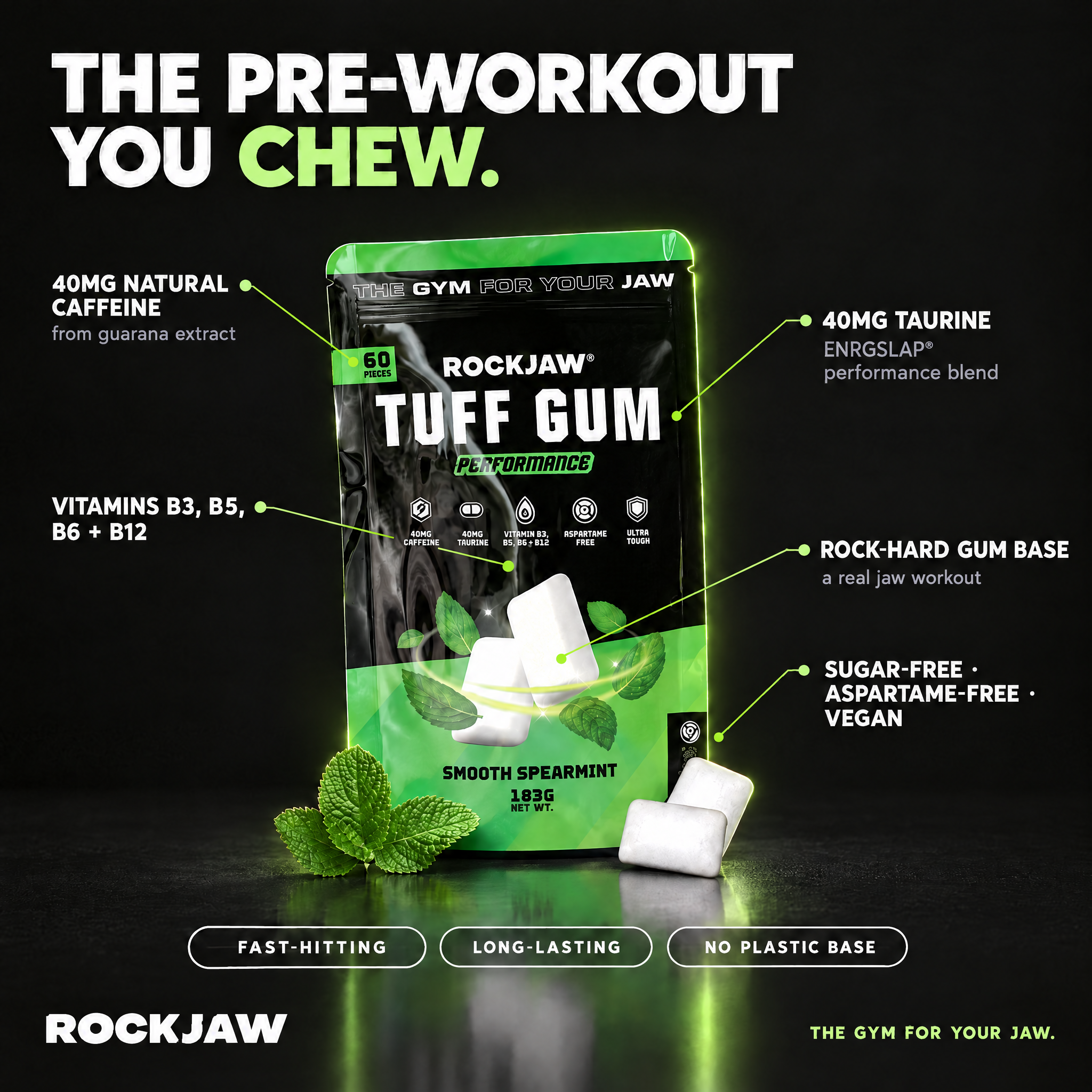 Tuff Gum Performance | Hard Jawline Gum with 40mg Caffeine & 40mg Taurine